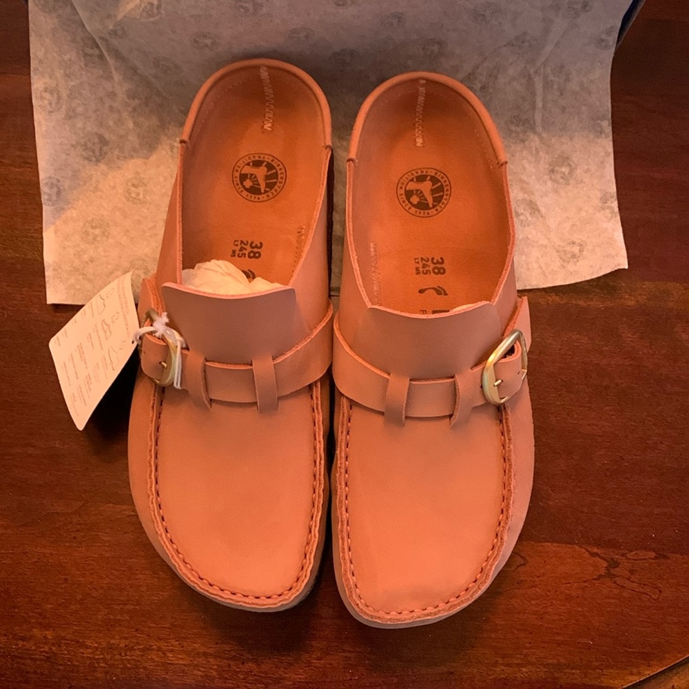 Birkenstock Women's Tan Leather Clogs Mule with Buckle